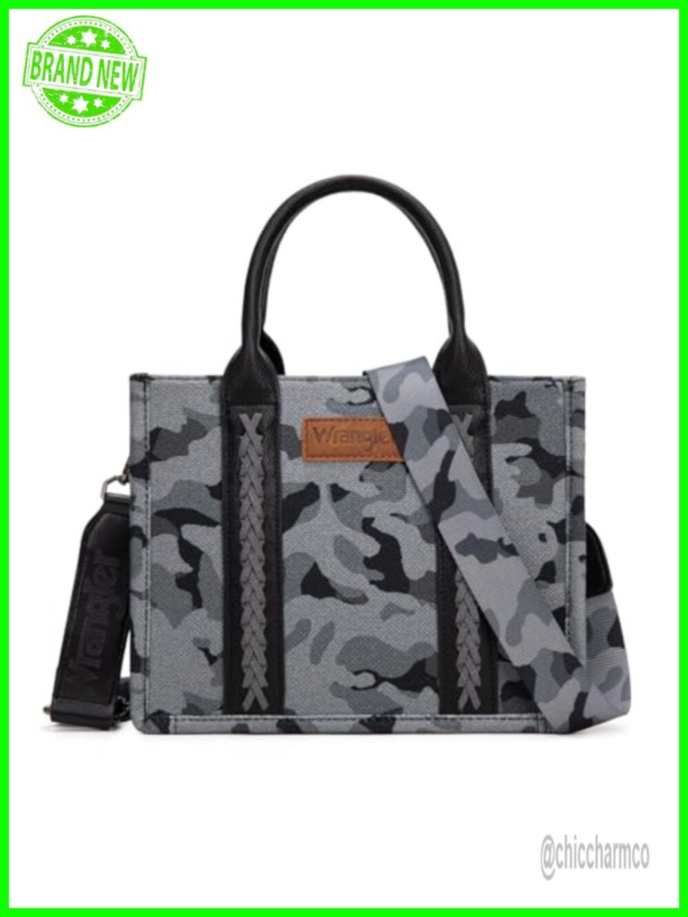 Western Camo Canvas Tote Bag Crossbody Handbag Distressed Finish
